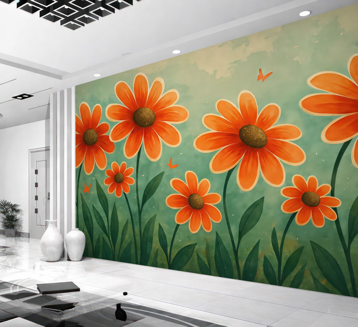 Fototapeta Pomarańczowe kwiaty stokrotek.