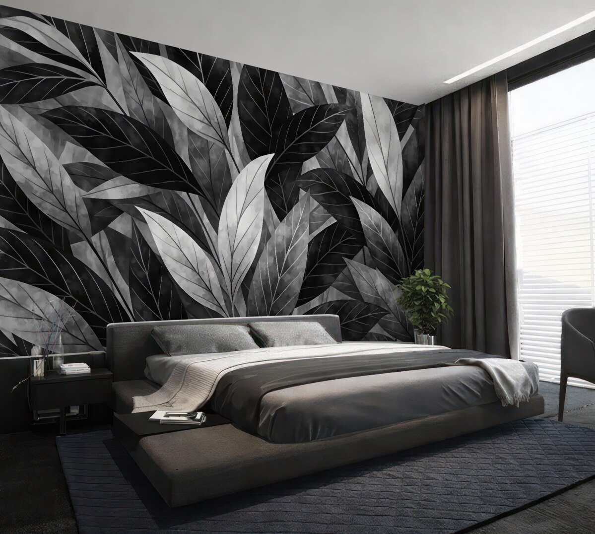 Fototapeta Liście w odcieniach czerni i bieli.