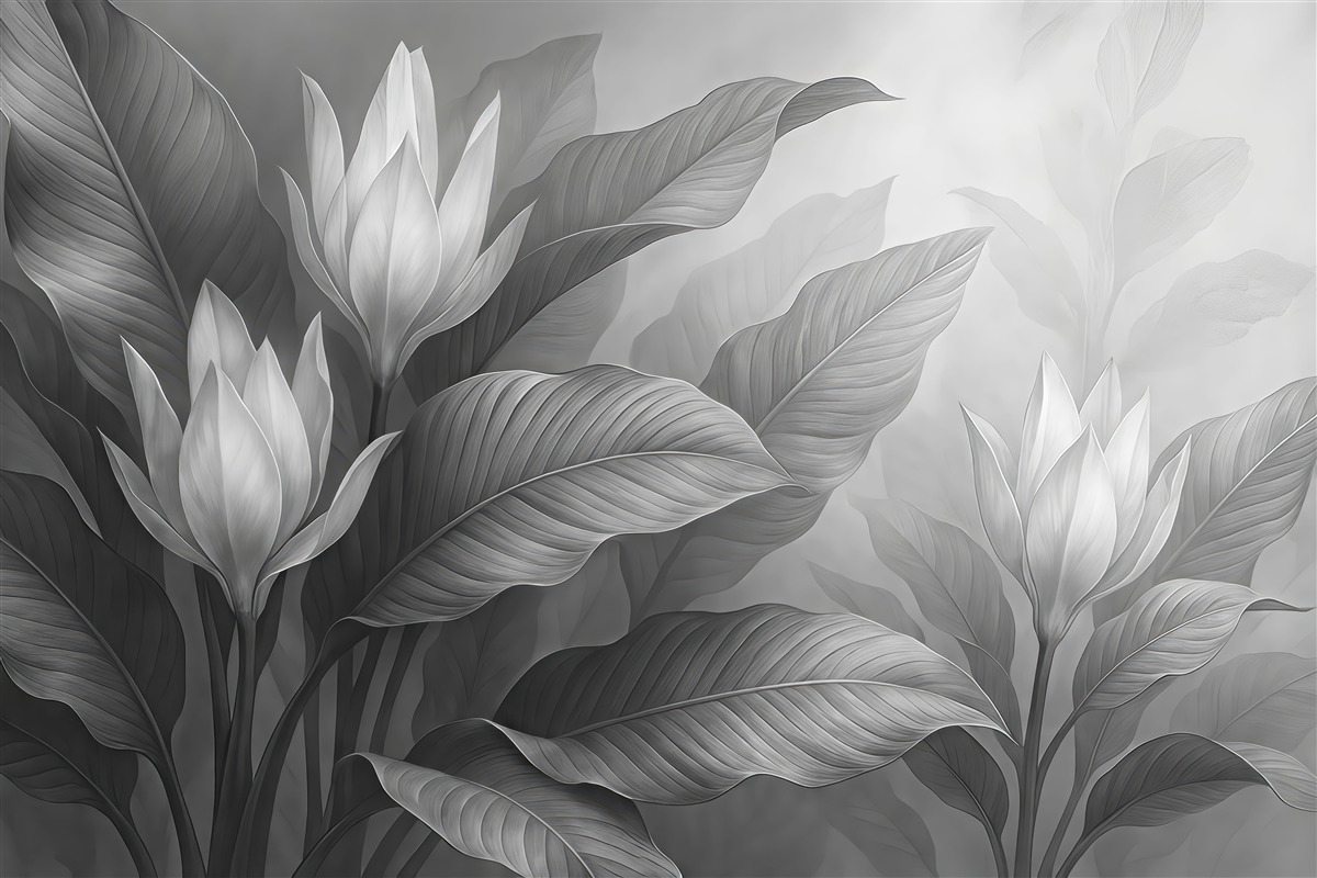 Fototapeta Liście w odcieniach czerni i bieli.