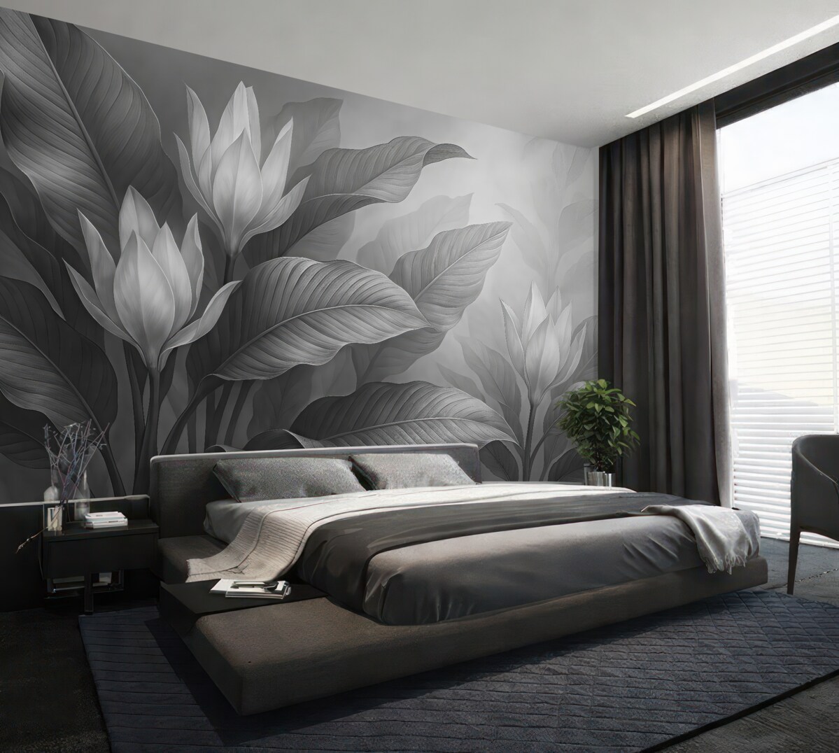 Fototapeta Liście w odcieniach czerni i bieli.