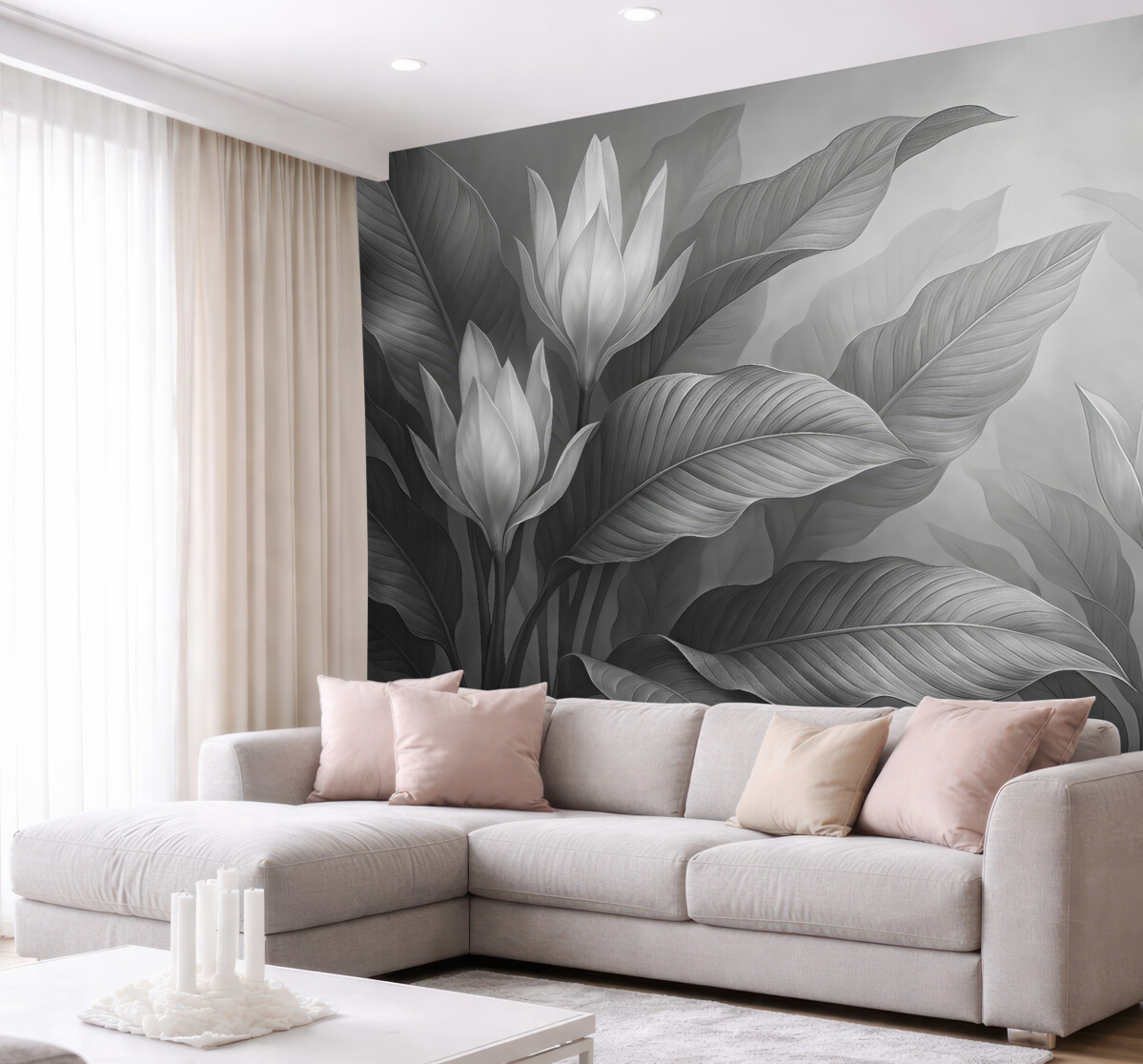 Fototapeta Liście w odcieniach czerni i bieli.