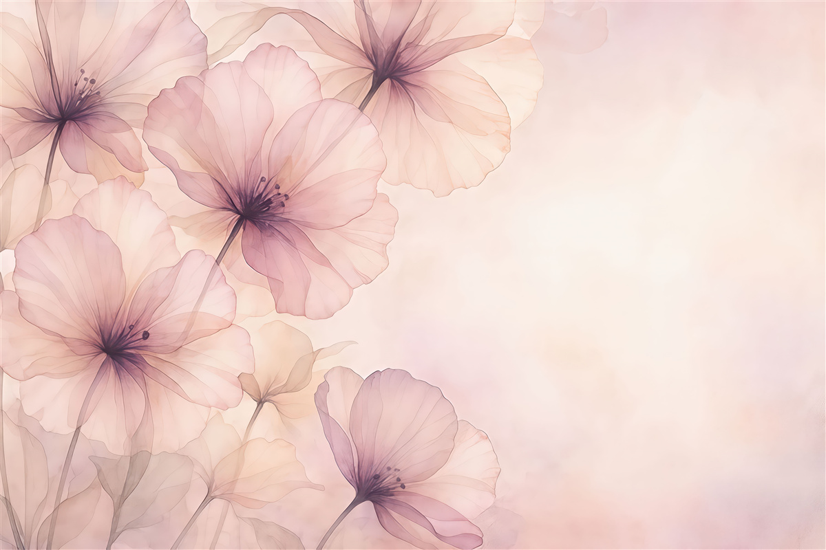 Fototapeta subtelne półprzezroczyste kwiaty, różowe rośliny, kwiaty obserwowane z góry