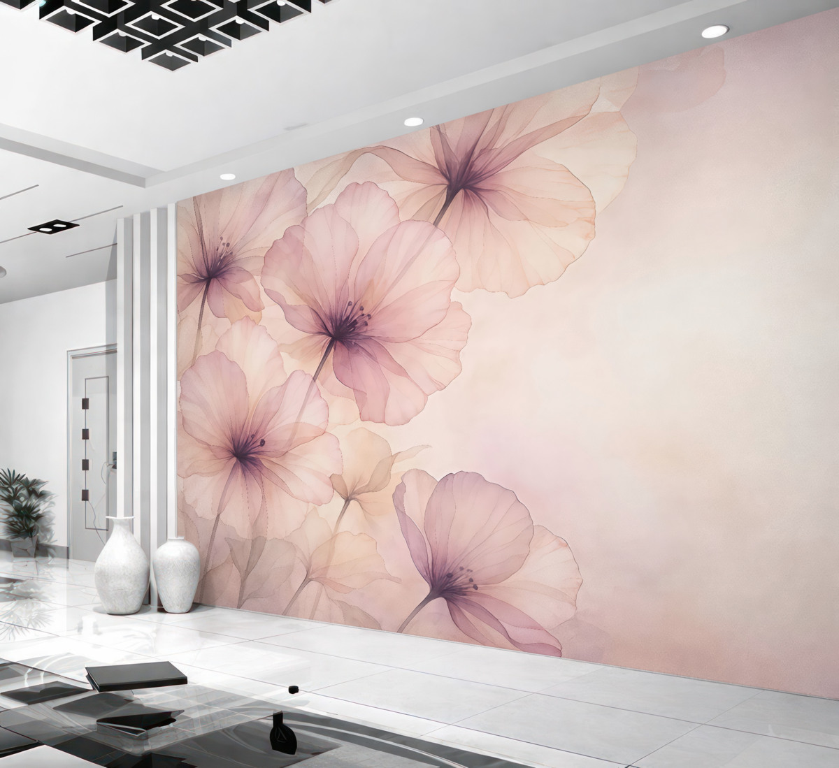 Fototapeta subtelne półprzezroczyste kwiaty, różowe rośliny, kwiaty obserwowane z góry