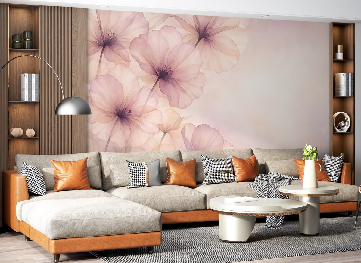 Fototapeta subtelne półprzezroczyste kwiaty, różowe rośliny, kwiaty obserwowane z góry