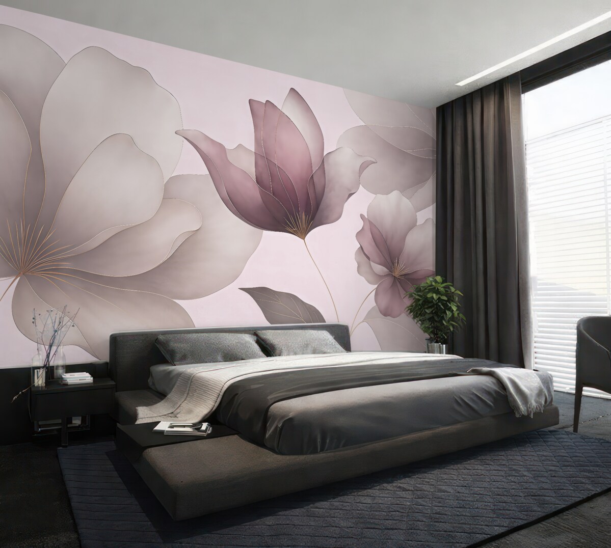 Fototapeta ogromne magnolie, purpurowe magnolie, subtelne kwiaty