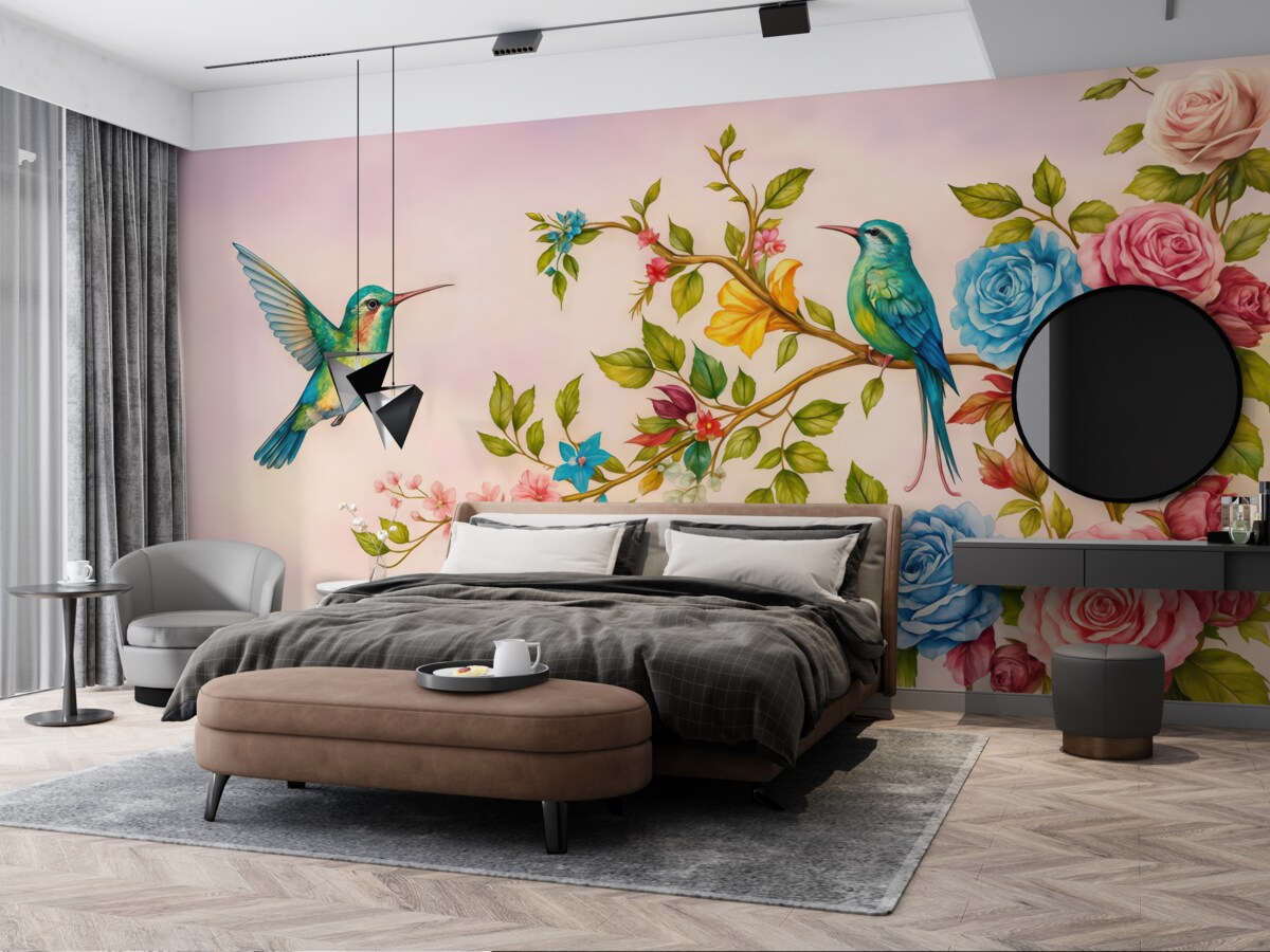 Fototapeta wielkie gałęzie z jasnymi kwiatami na różowej tle