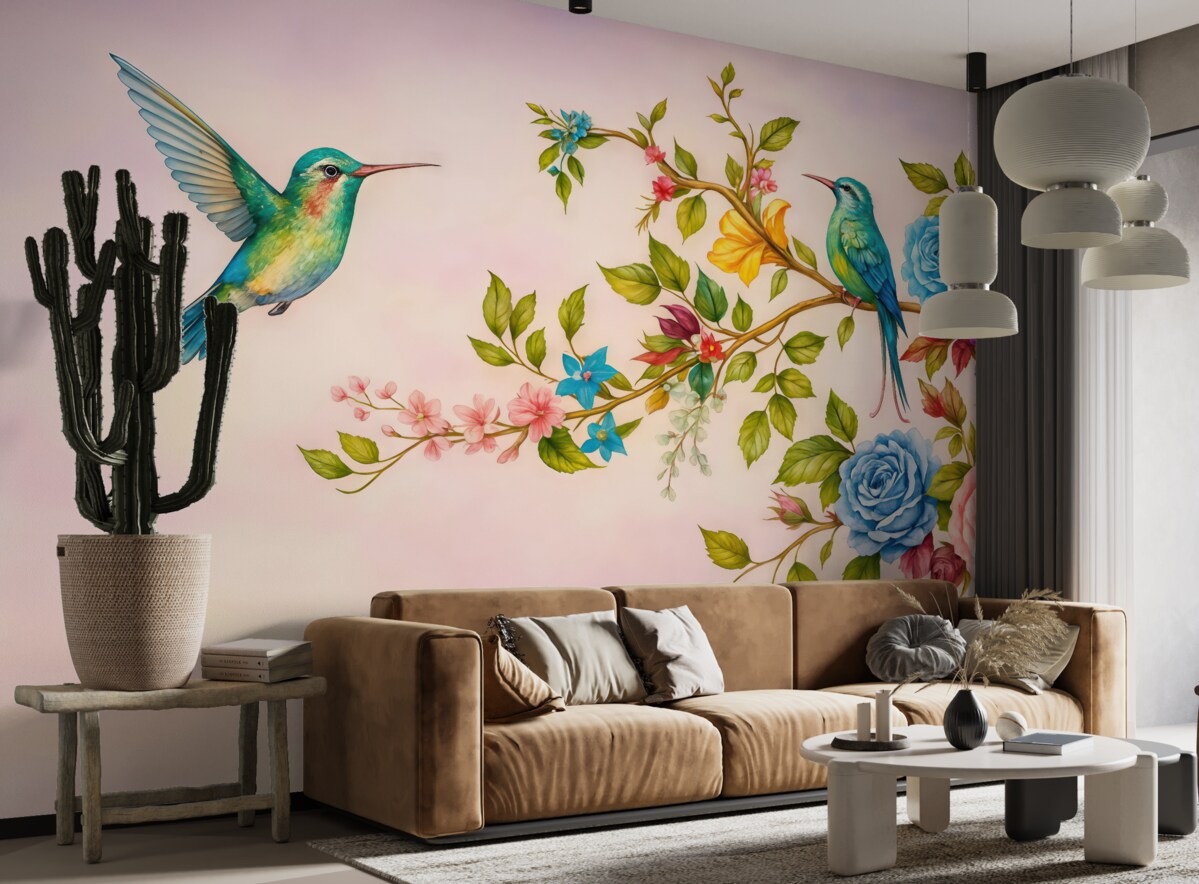 Fototapeta wielkie gałęzie z jasnymi kwiatami na różowej tle