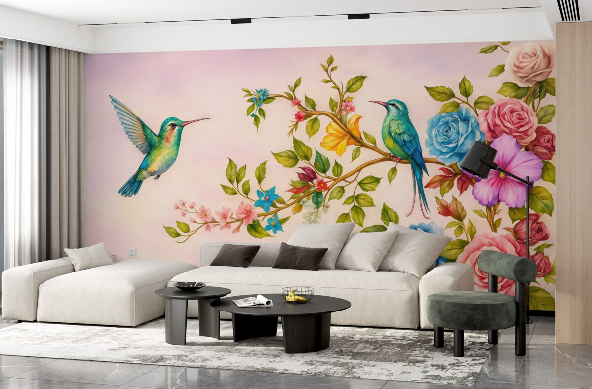 Fototapeta wielkie gałęzie z jasnymi kwiatami na różowej tle