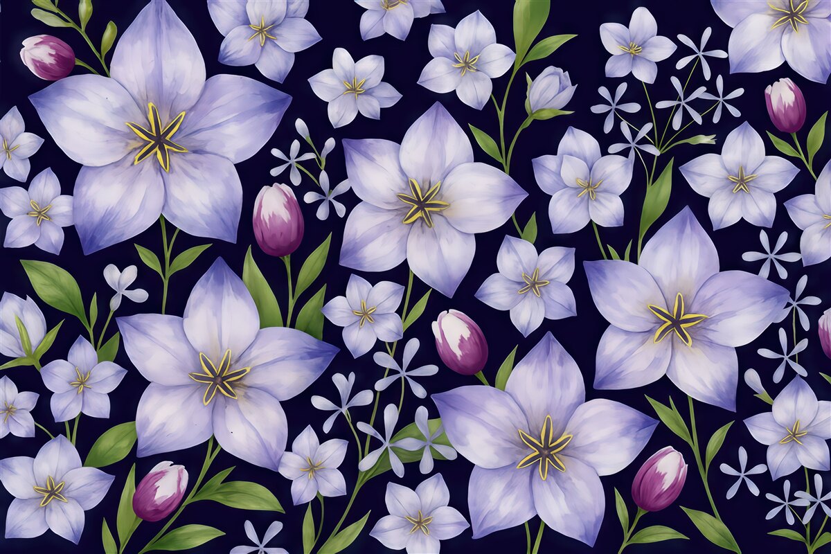 Fototapeta wielkie akwarelowe kwiaty w subtelnym liliowym odcieniu na ciemnoniebieskiej powierzchni