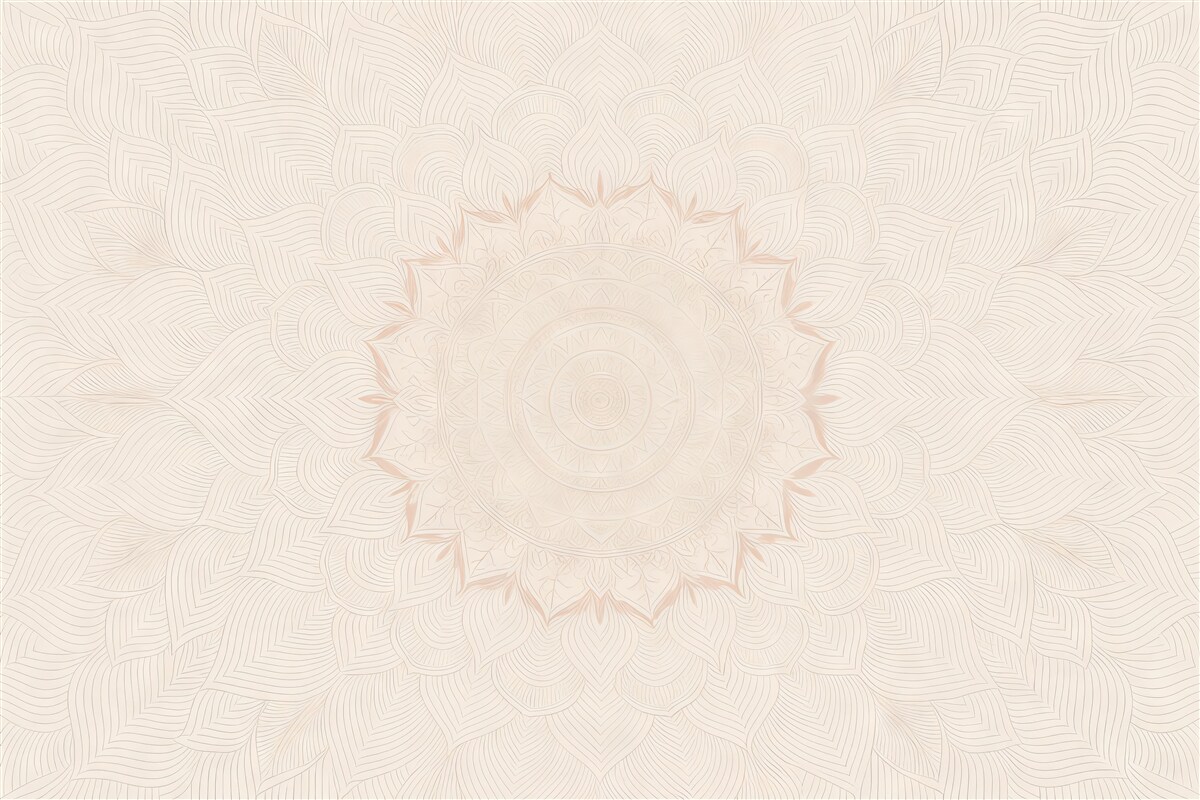 Fototapeta Okrągła mandala, tapeta do jogi lub do harmonizacji przestrzeni prywatnej. Mandala na ścianie w ciepłych pastelowych odcieniach na teksturowanym nieregularnym tle.