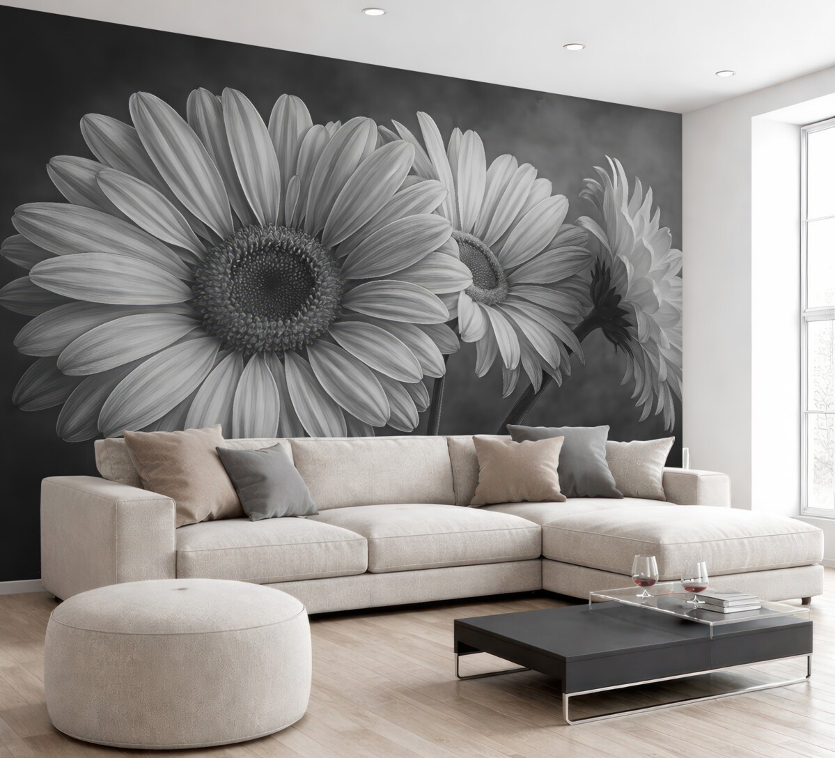 Fototapeta Trzy kwiatki stokrotki.