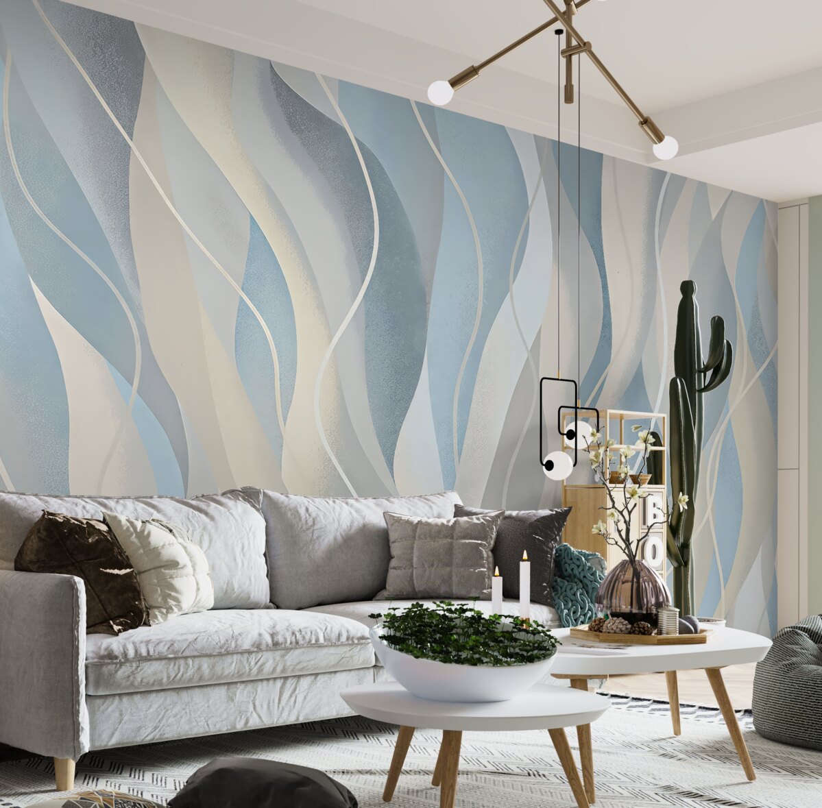 Fototapeta Wsp współczesna abstrakcyjna tapeta w stylu ekologicznym w zimnych i ciepłych odcieniach.