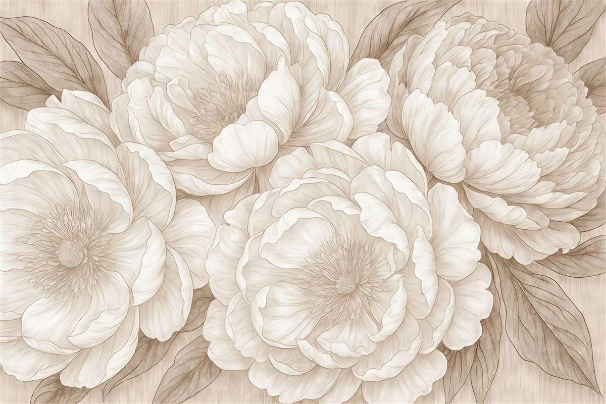 Fototapeta Teksturowane duże kwiaty peonii w odcieniach kremu.