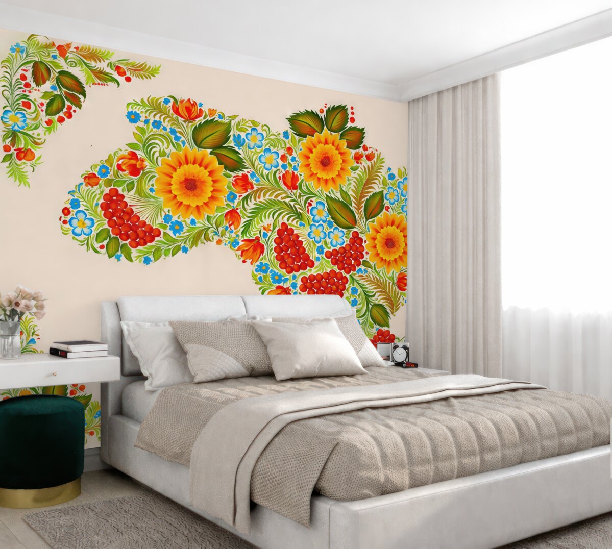 Fototapeta Mapa Ukrainy w stylu obrazu Petrikowa na jasnobeżowym tle.