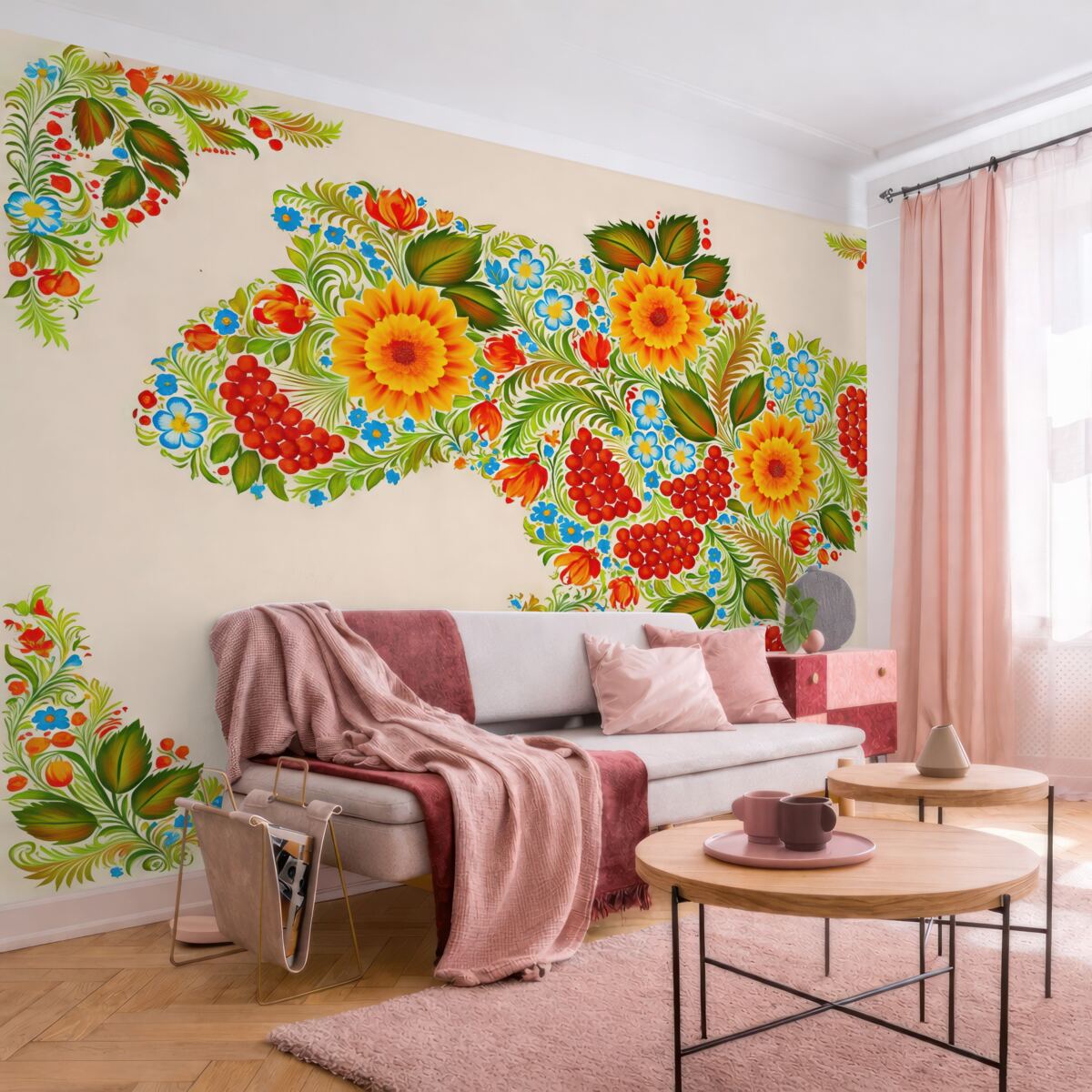 Fototapeta Mapa Ukrainy w stylu obrazu Petrikowa na jasnobeżowym tle.