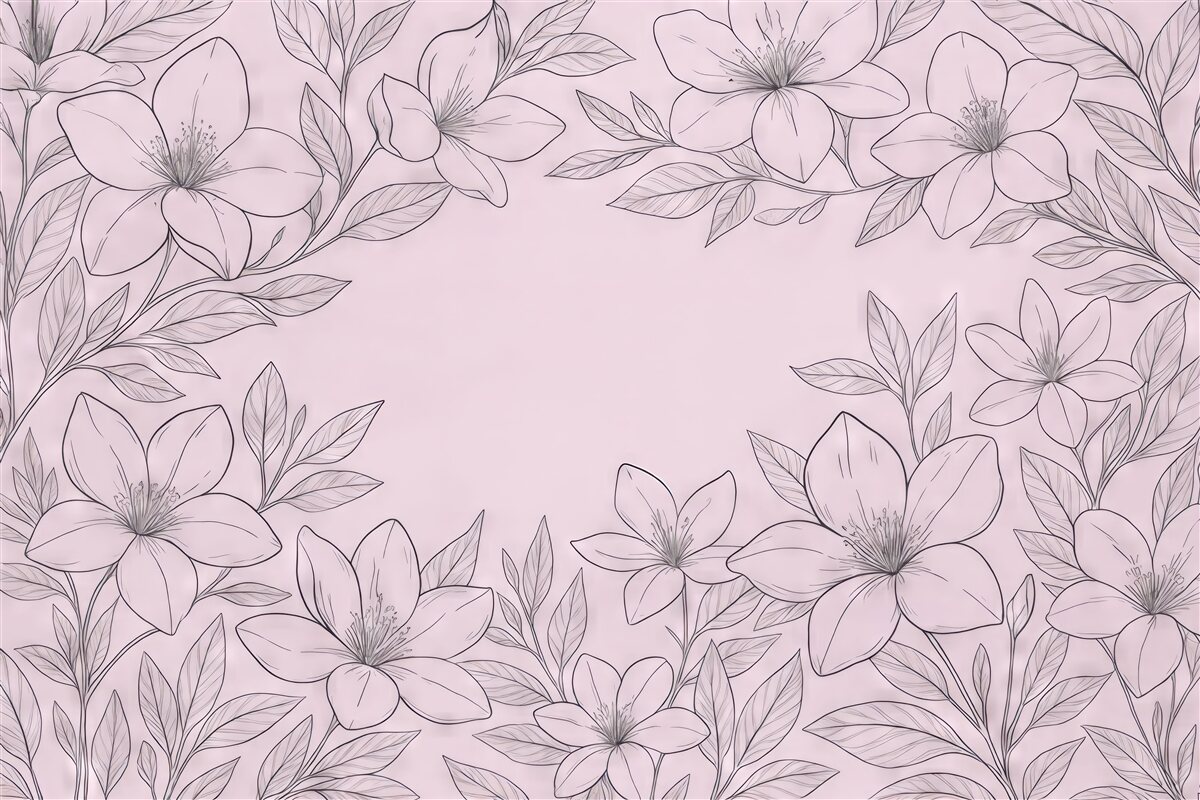 Fototapeta kwiaty namalowane na jasnoróżowym tle