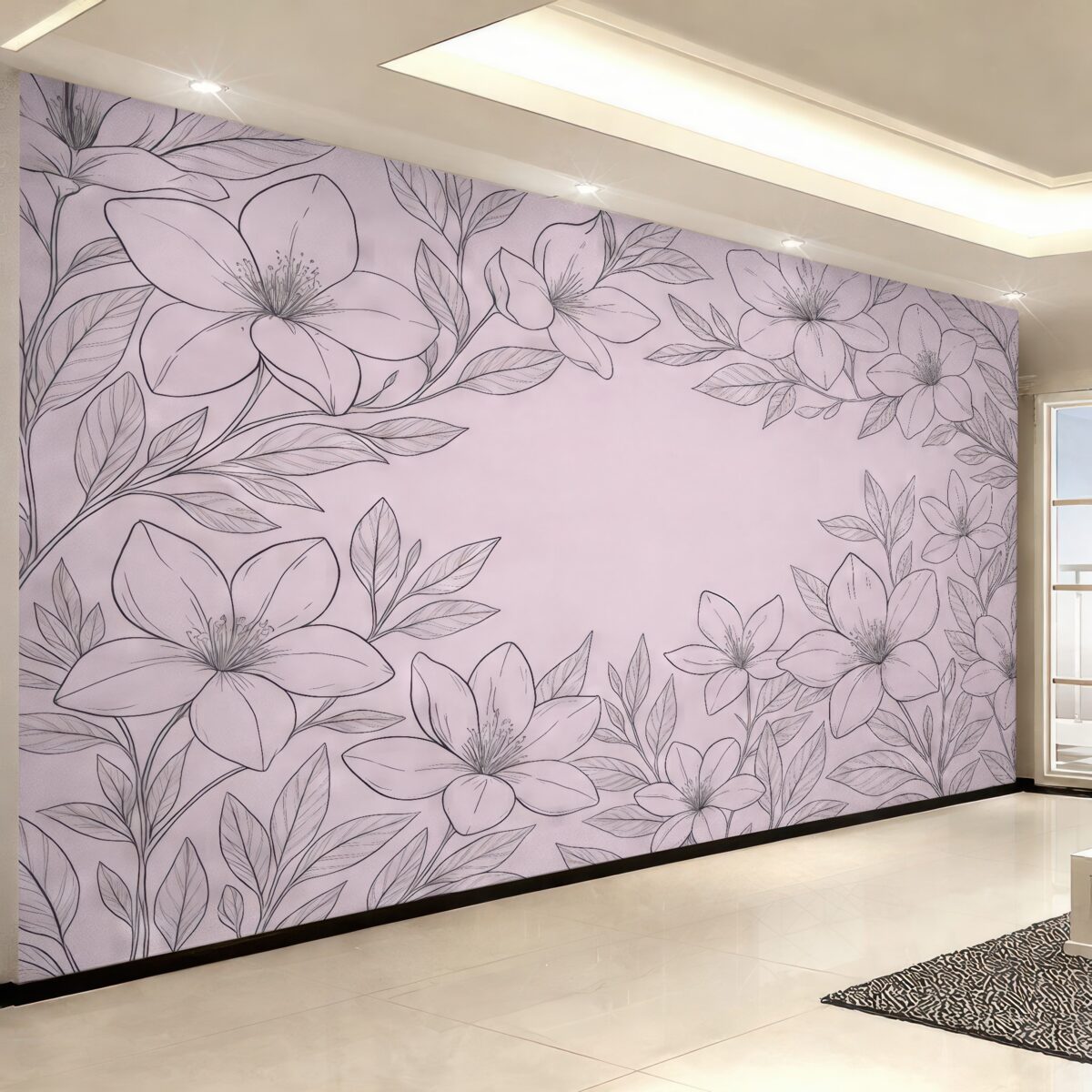 Fototapeta kwiaty namalowane na jasnoróżowym tle