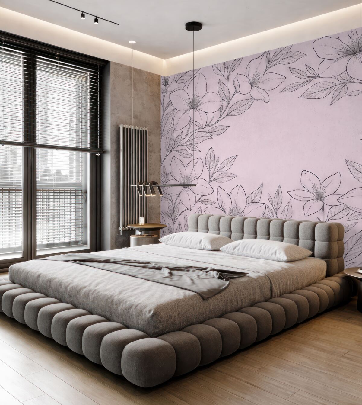 Fototapeta kwiaty namalowane na jasnoróżowym tle