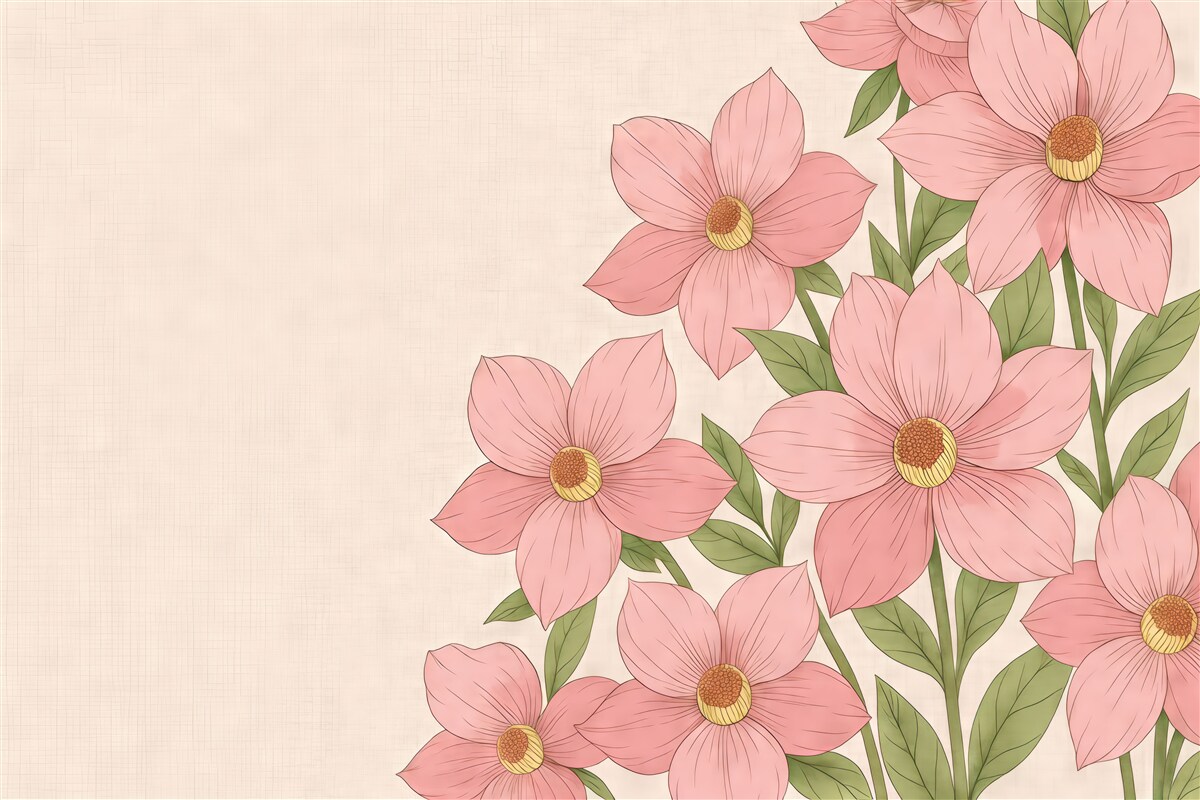 Fototapeta Różowe kwiaty, spore różowe kwiaty z prawej strony.