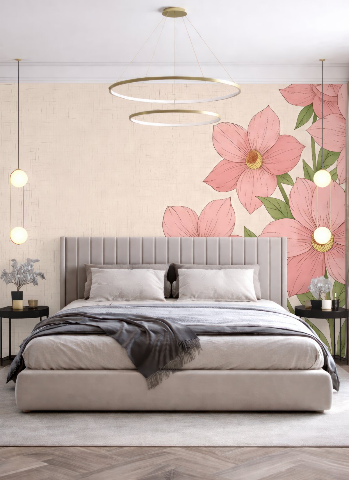 Fototapeta Różowe kwiaty, spore różowe kwiaty z prawej strony.