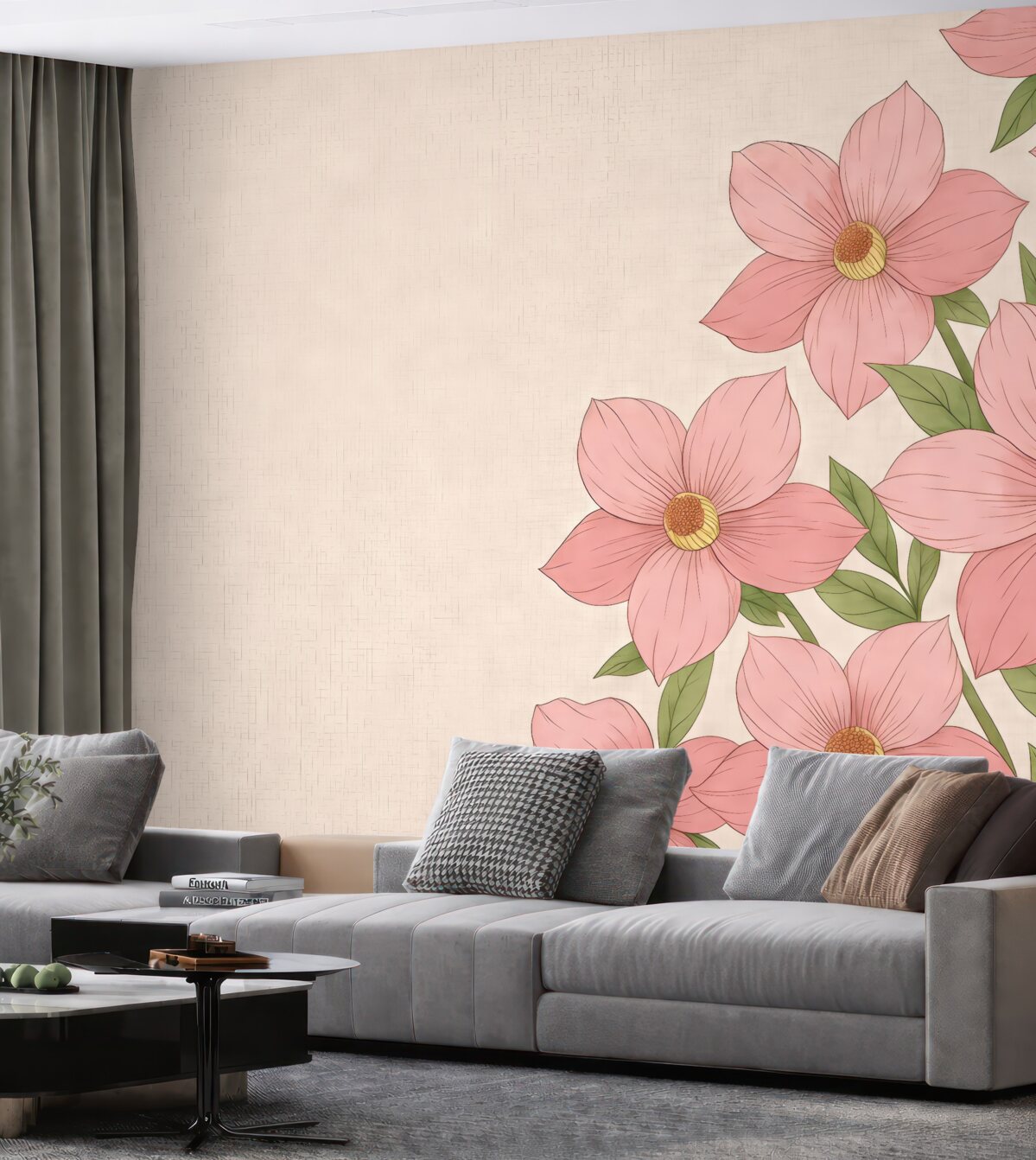 Fototapeta Różowe kwiaty, spore różowe kwiaty z prawej strony.