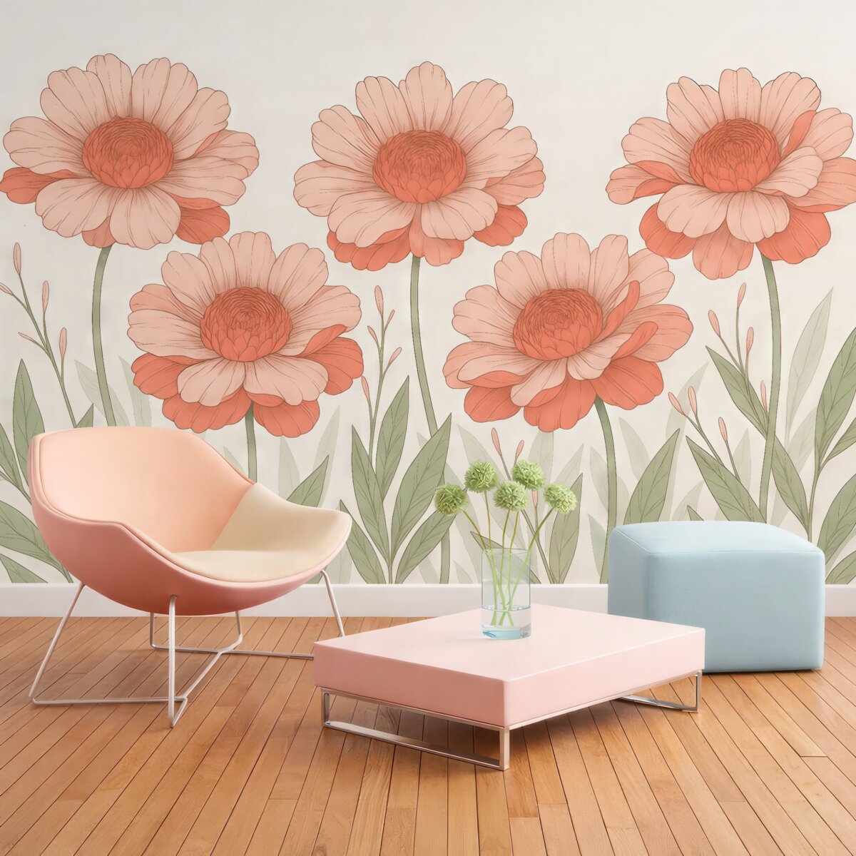 Fototapeta wielkie jasnoróżowe malowane kwiaty