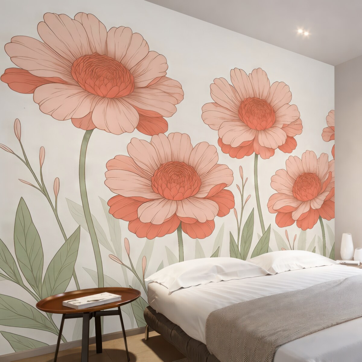 Fototapeta wielkie jasnoróżowe malowane kwiaty