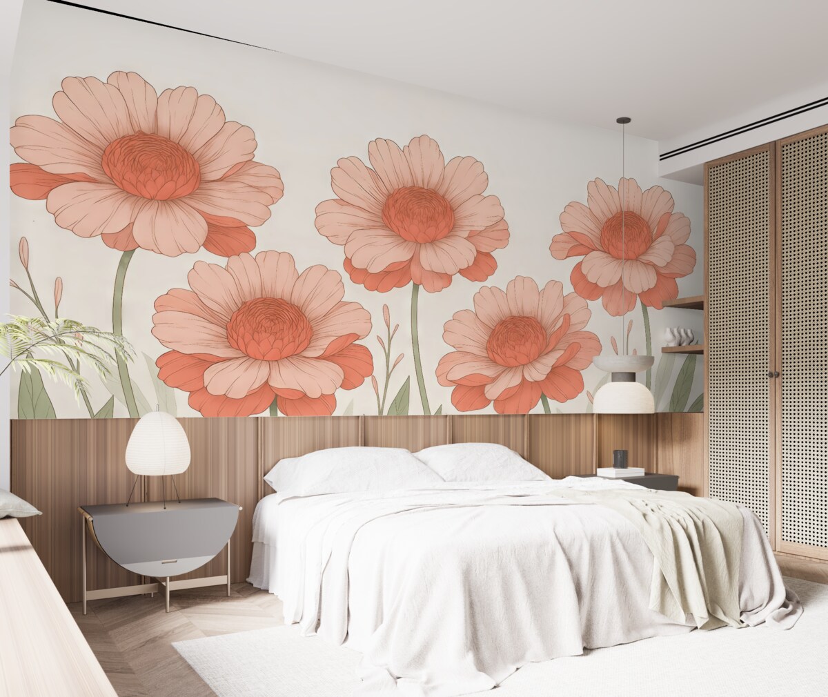 Fototapeta wielkie jasnoróżowe malowane kwiaty