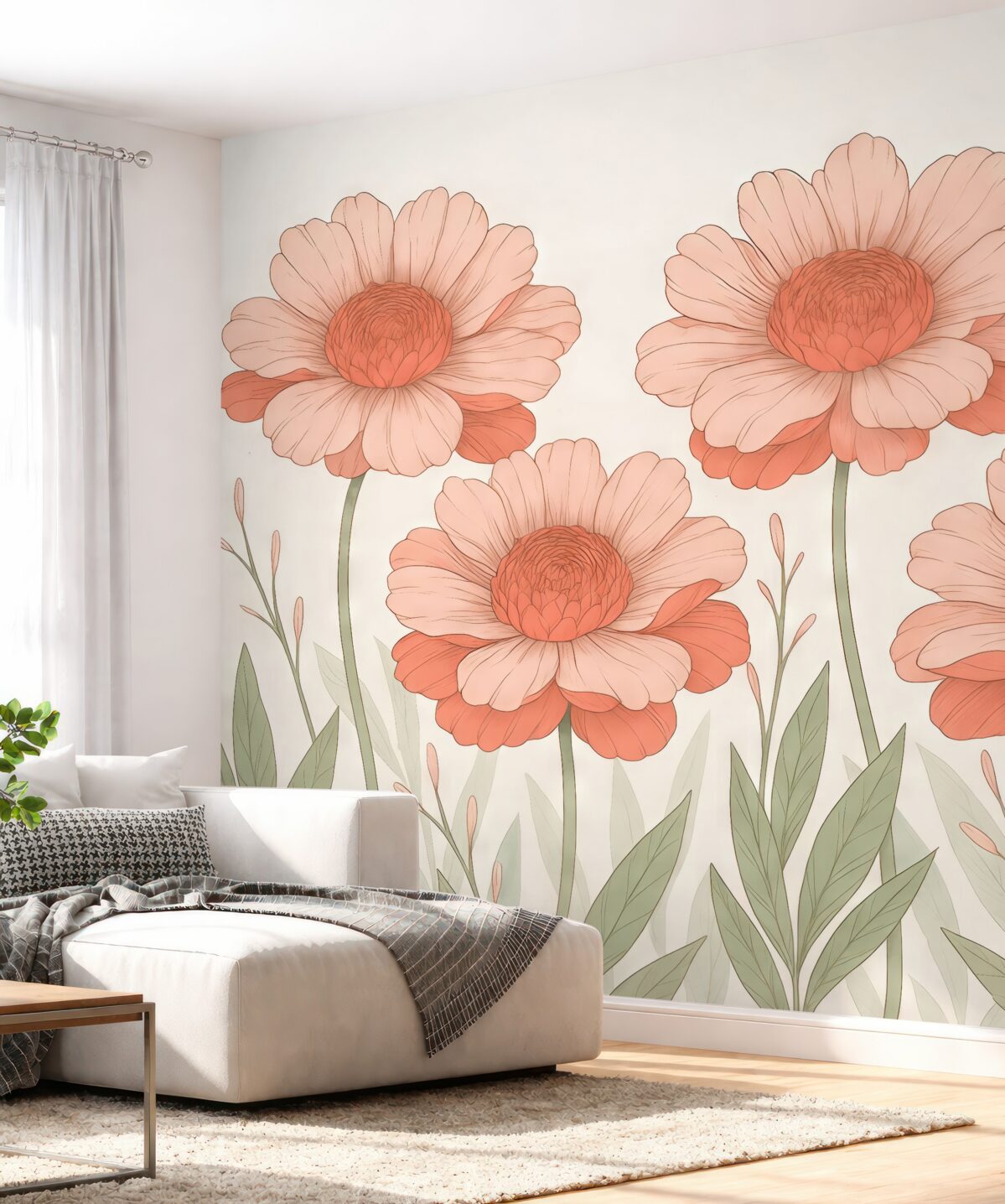 Fototapeta wielkie jasnoróżowe malowane kwiaty