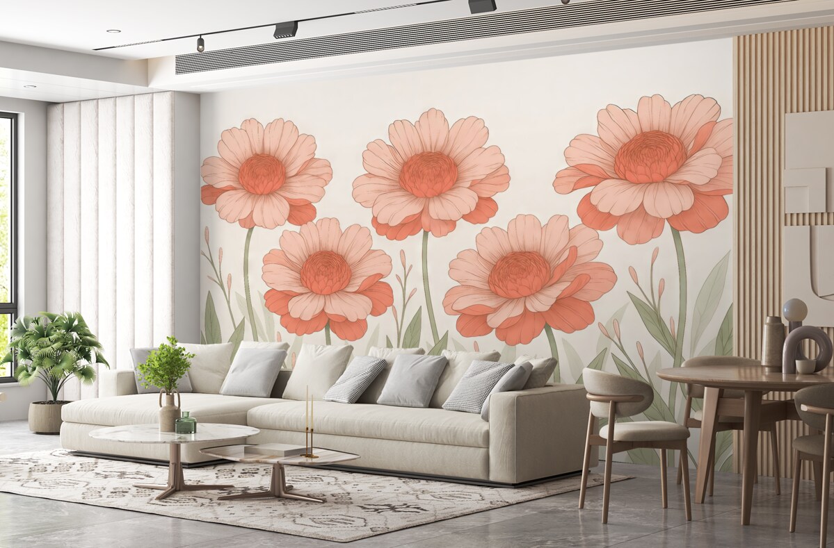 Fototapeta wielkie jasnoróżowe malowane kwiaty