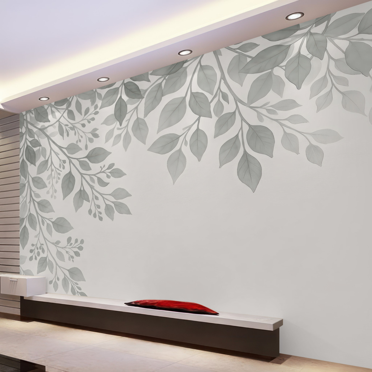 Fototapeta kontury liści i gałęzi na jasnym tle