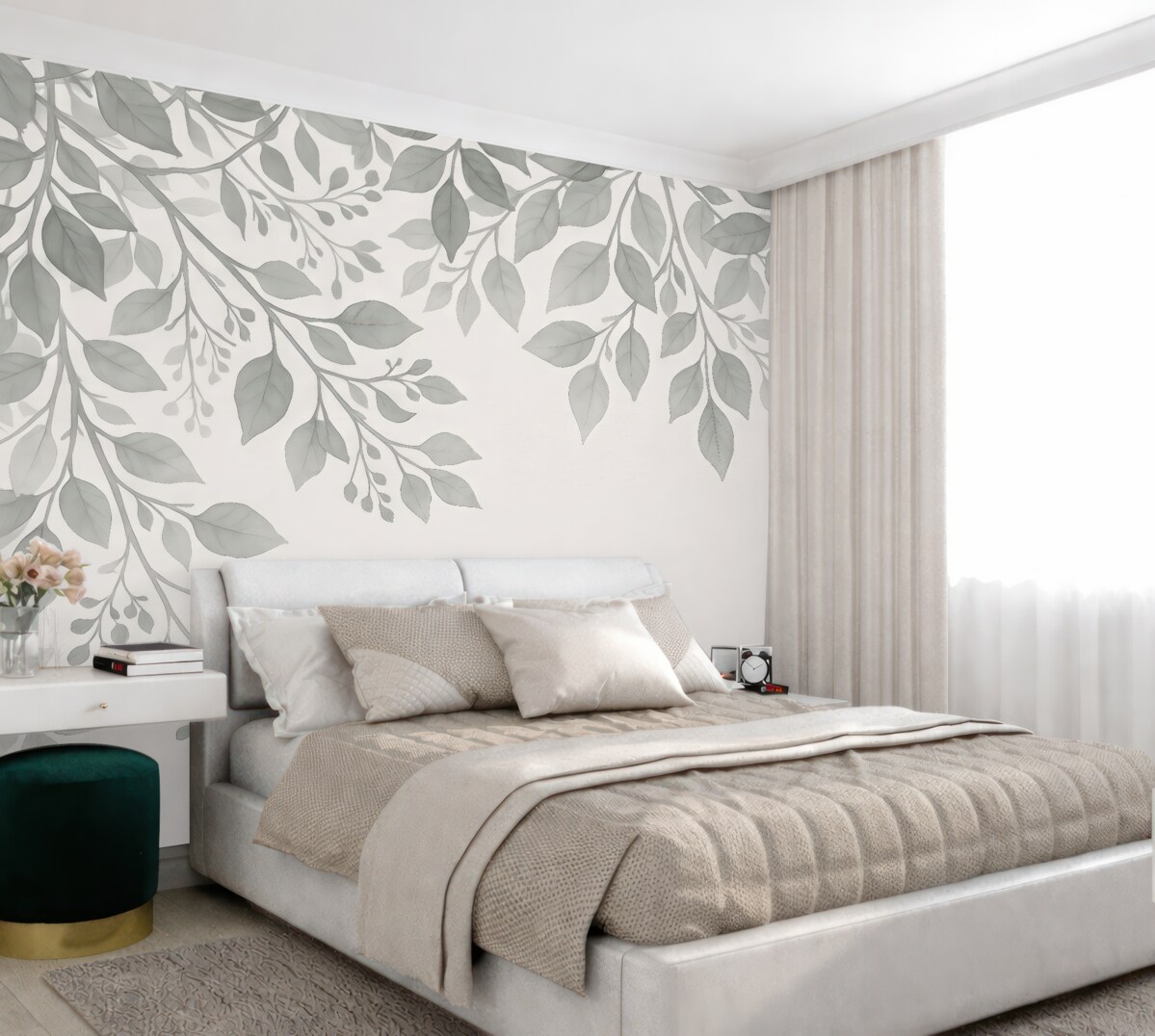 Fototapeta kontury liści i gałęzi na jasnym tle