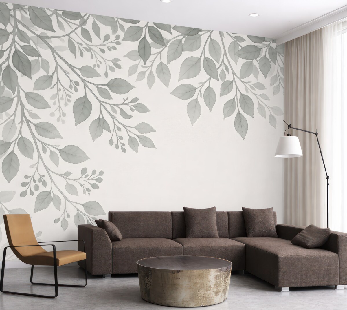 Fototapeta kontury liści i gałęzi na jasnym tle