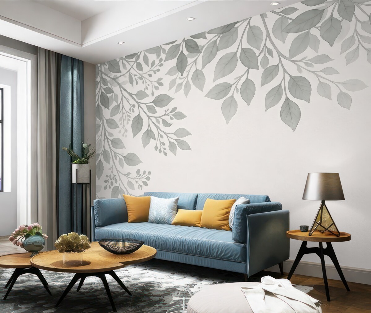 Fototapeta kontury liści i gałęzi na jasnym tle