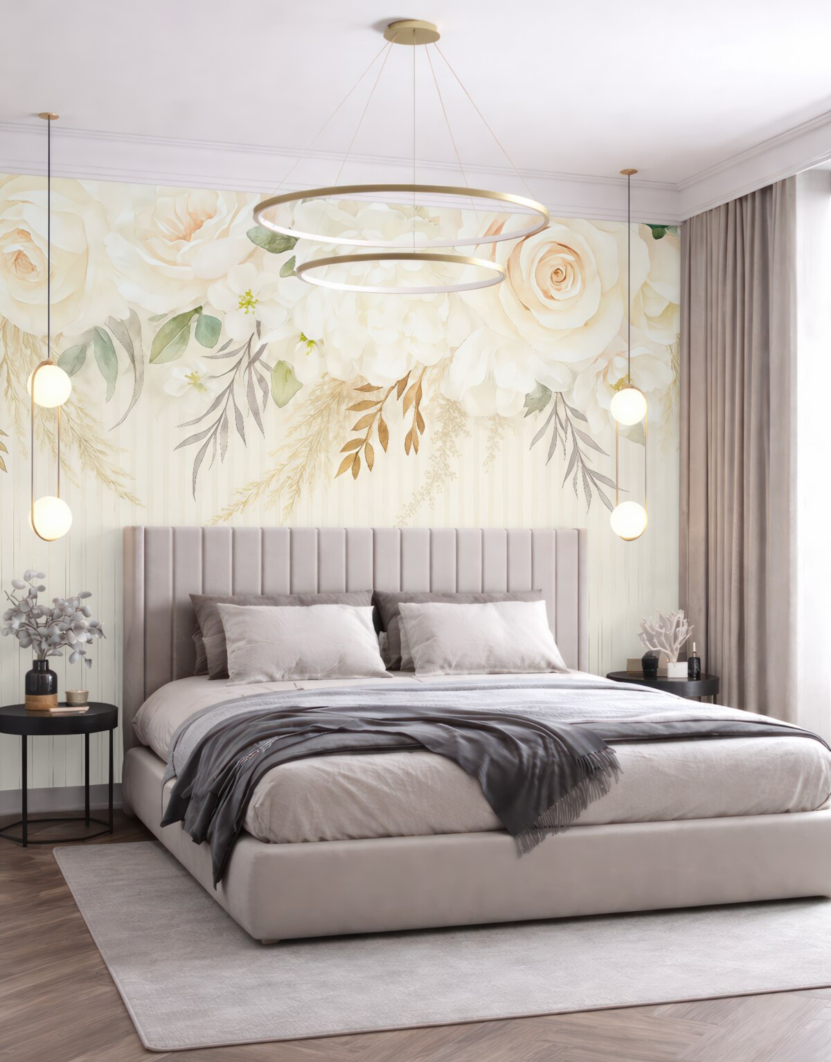 Fototapeta jasne kwiaty widziane z góry na tle w pasy