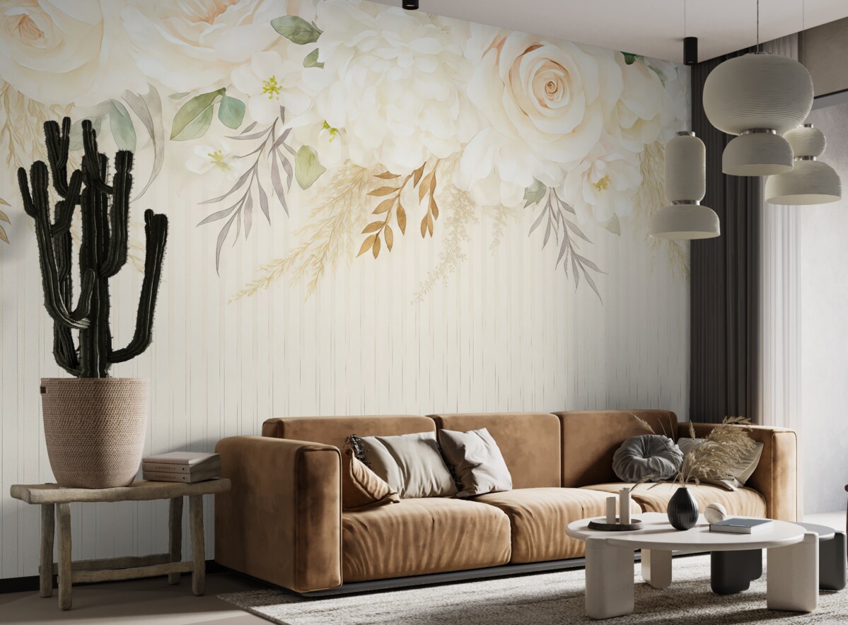 Fototapeta jasne kwiaty widziane z góry na tle w pasy