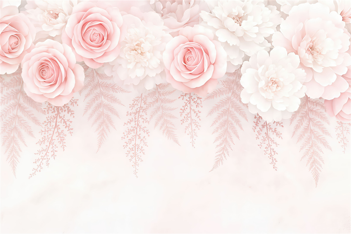 Fototapeta Różowe kwiaty oraz gałązki z wierzchu.