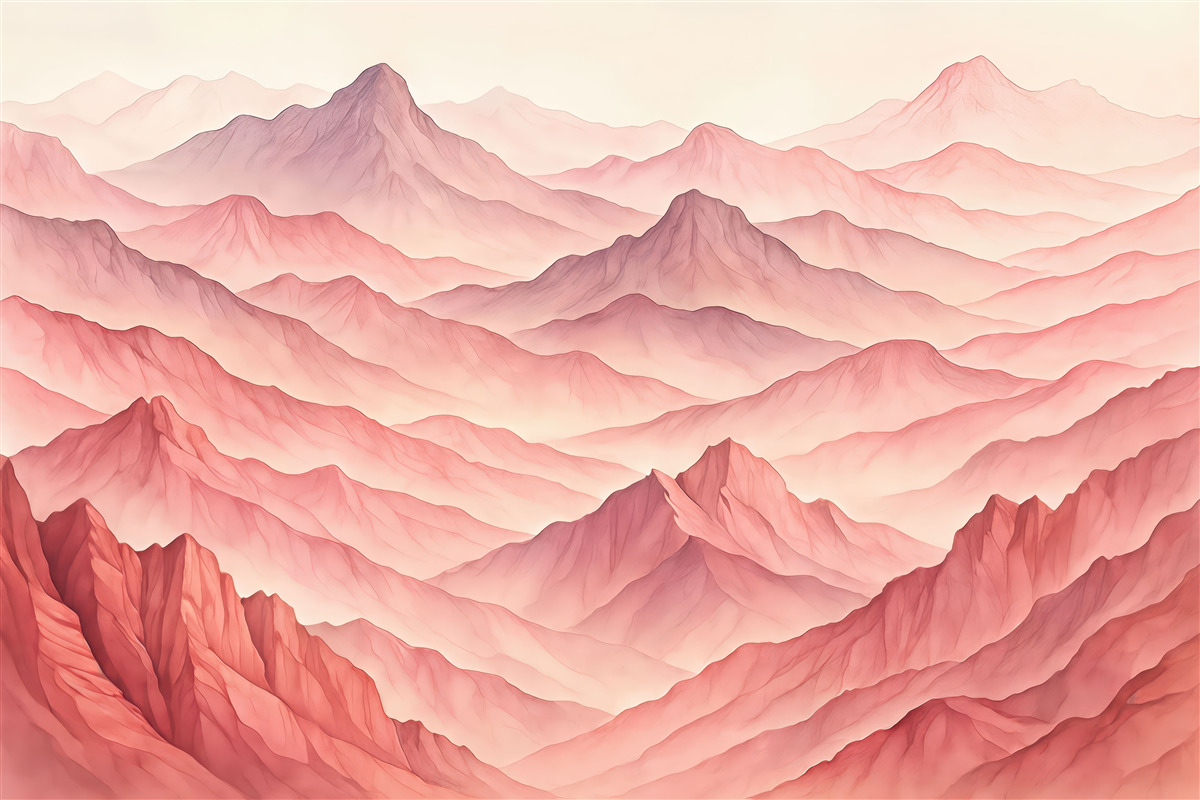Fototapeta Ilustracja akwareli górskich grzbietów, odcienie różu i fiolety.