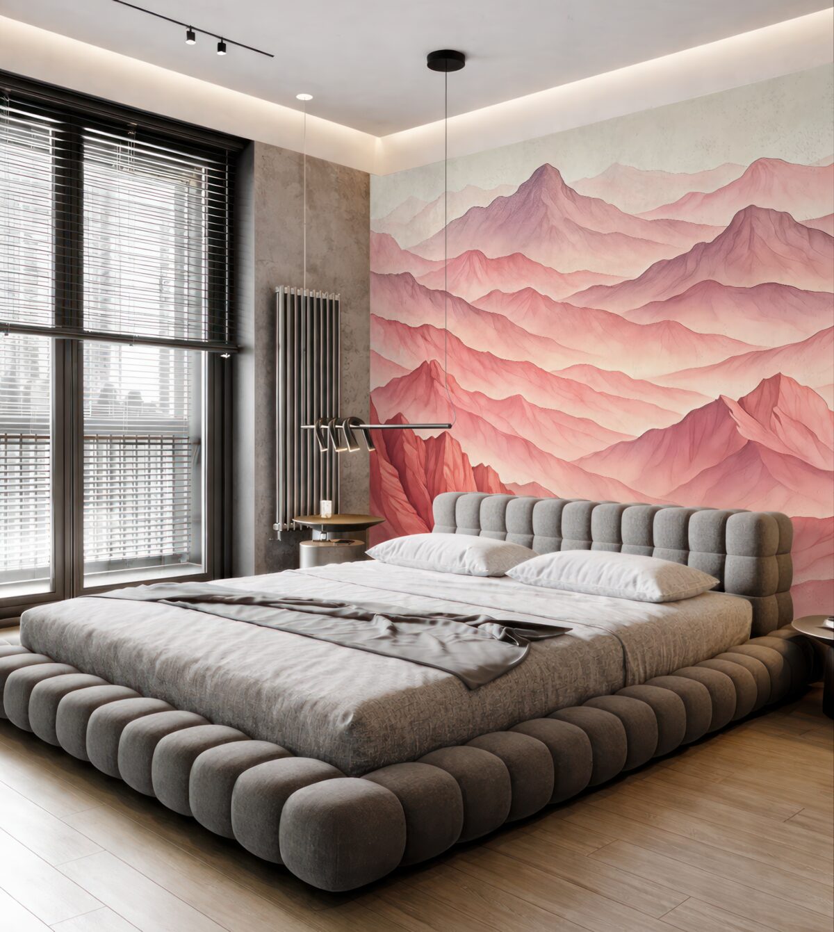 Fototapeta Ilustracja akwareli górskich grzbietów, odcienie różu i fiolety.