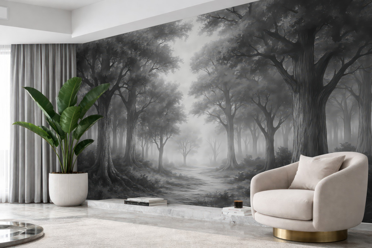 Fototapeta Malowany las w odcieniach szarości.