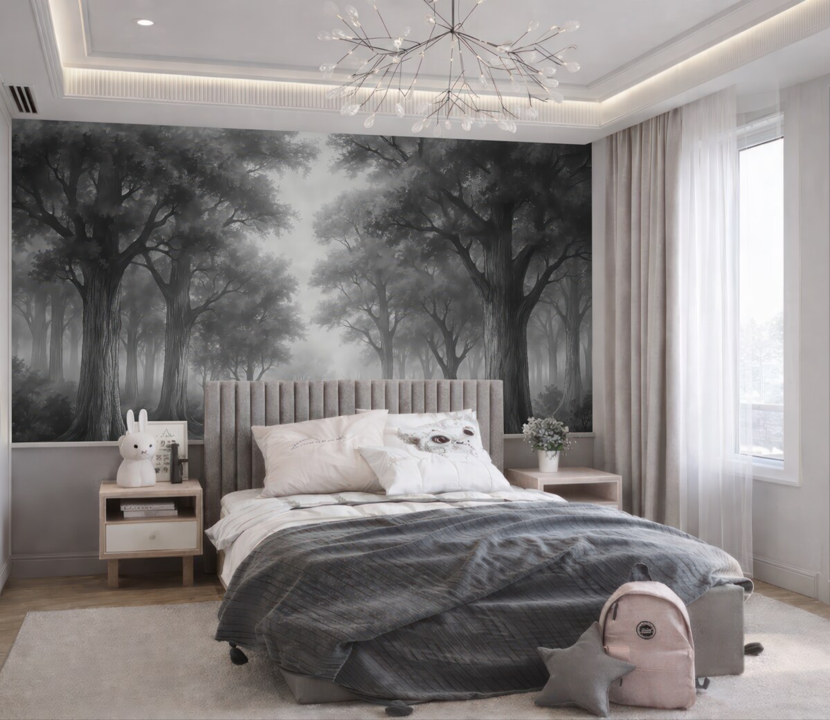 Fototapeta Malowany las w odcieniach szarości.