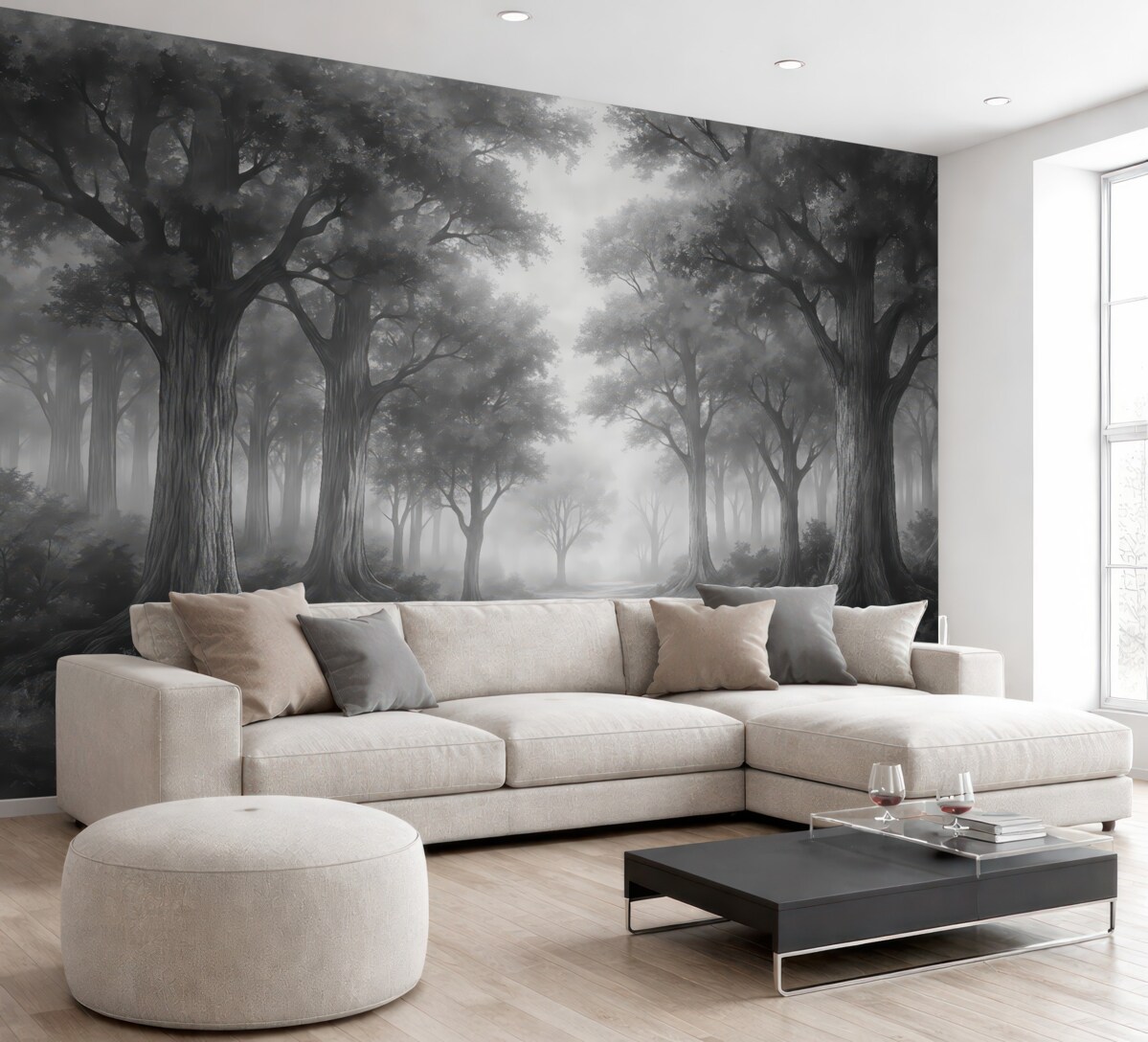 Fototapeta Malowany las w odcieniach szarości.