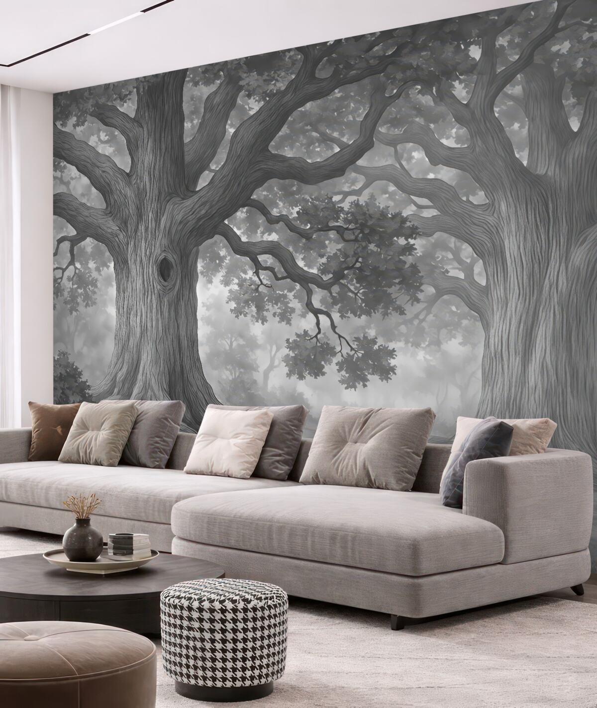 Fototapeta Wielkie drzewa w cichym pejzażu.