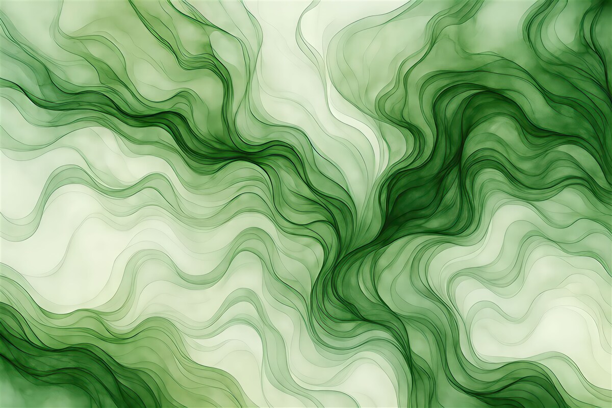 Fototapeta Zielone abstrakcyjne fale na jasnym tle.