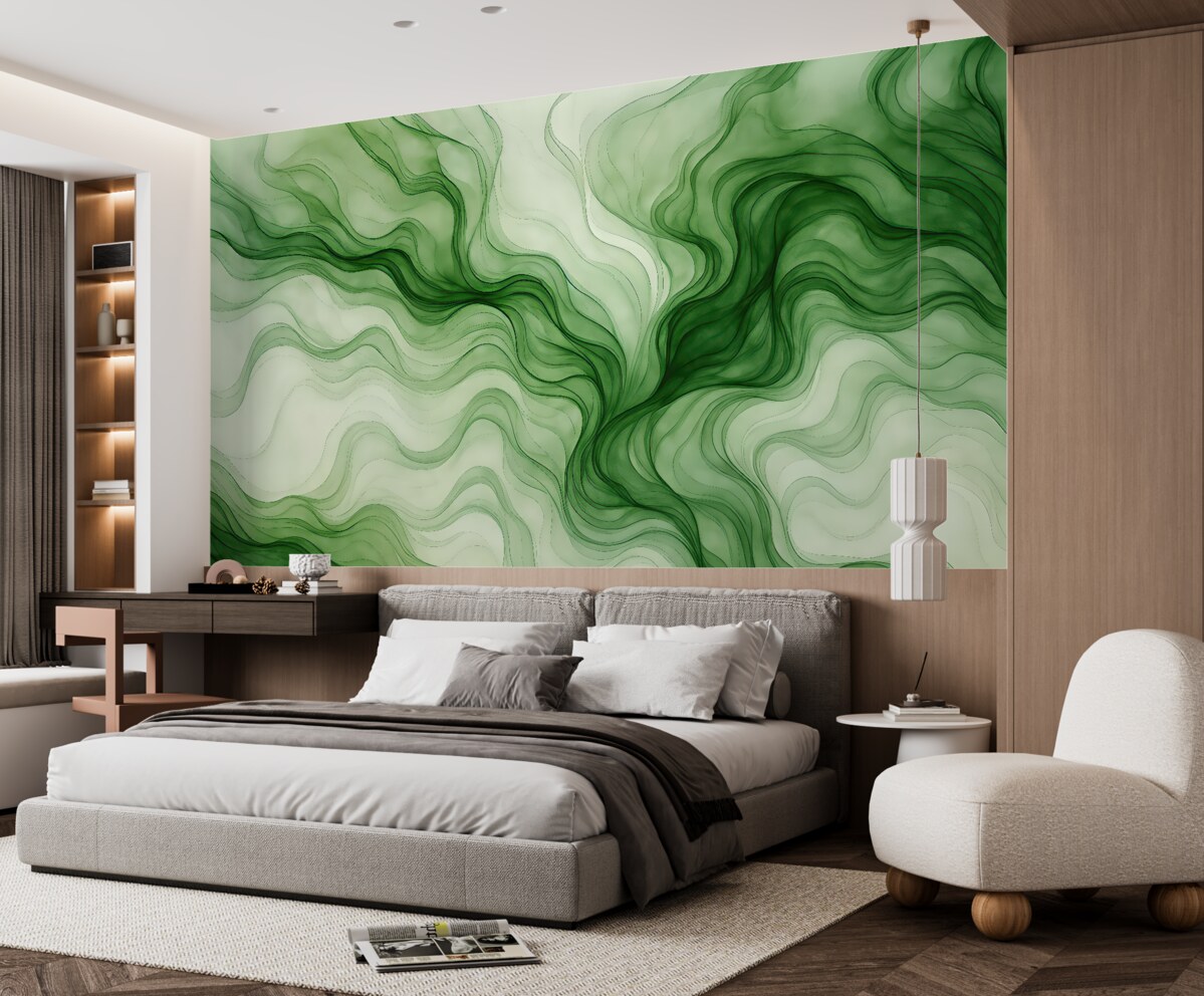 Fototapeta Zielone abstrakcyjne fale na jasnym tle.