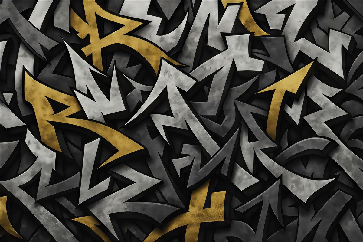 Fototapeta Graffiti duże litery w odcieniu żółtym.