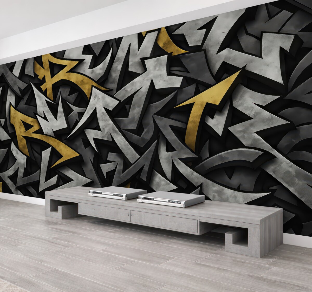 Fototapeta Graffiti duże litery w odcieniu żółtym.