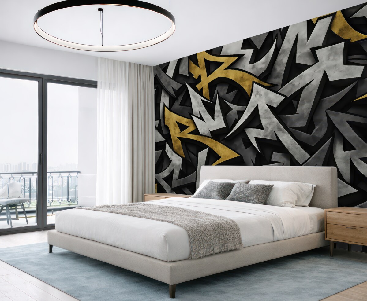 Fototapeta Graffiti duże litery w odcieniu żółtym.