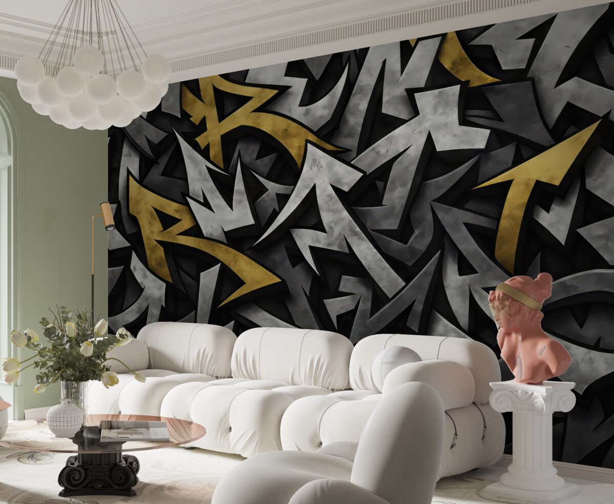 Fototapeta Graffiti duże litery w odcieniu żółtym.