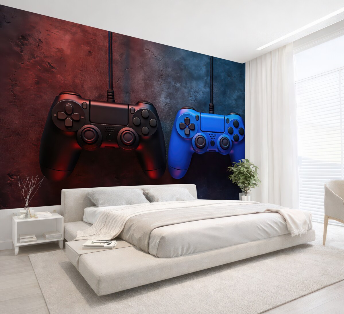 Fototapeta Czarny-niebieski DualShock na mrocznym tle.